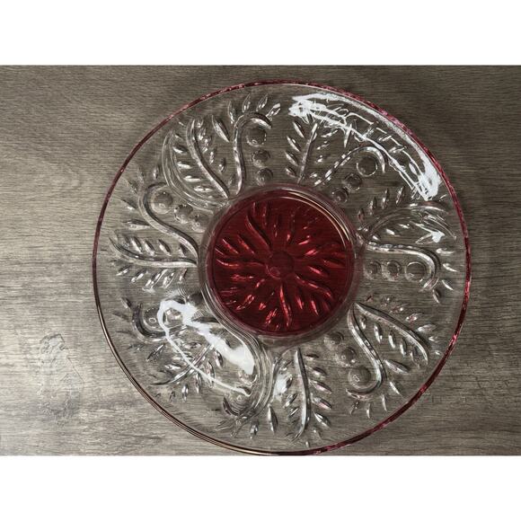Vintage Cranberry Cut Glass Platter 3 Divided Sections 11.5” - Picture 2 of 7